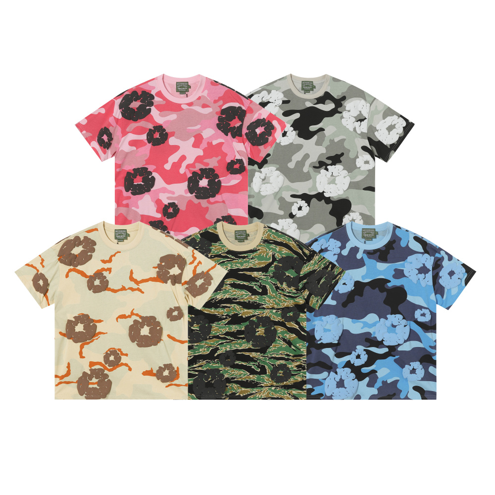 DENIM TEARS Kapok Flower New T-Shirt | Camo Blue/Pink/Green/Gray/Apricot Unisex Crewneck Short Sleeve Tee