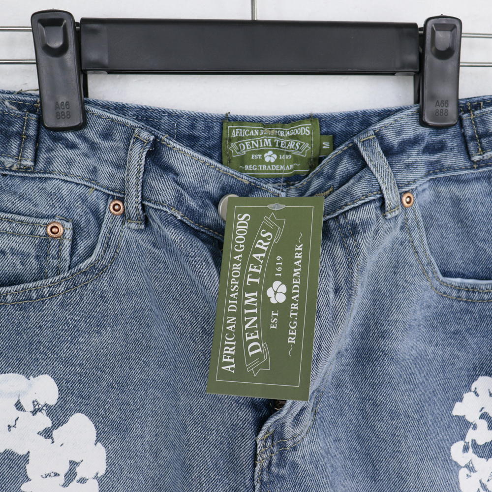 Denim Tears Kapok Flower Denim Shorts | In-Stock White Wreath Print Unisex Streetwear Casual Shorts