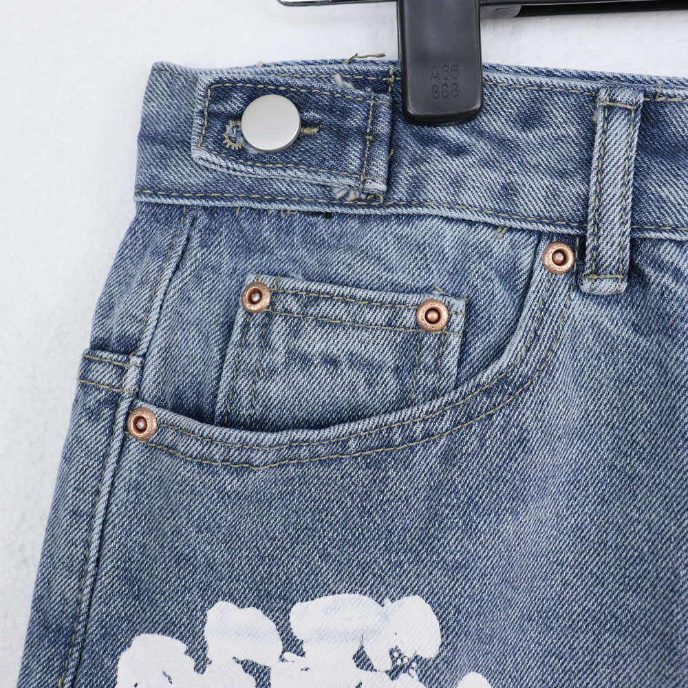 Denim Tears Kapok Flower Denim Shorts | In-Stock White Wreath Print Unisex Streetwear Casual Shorts