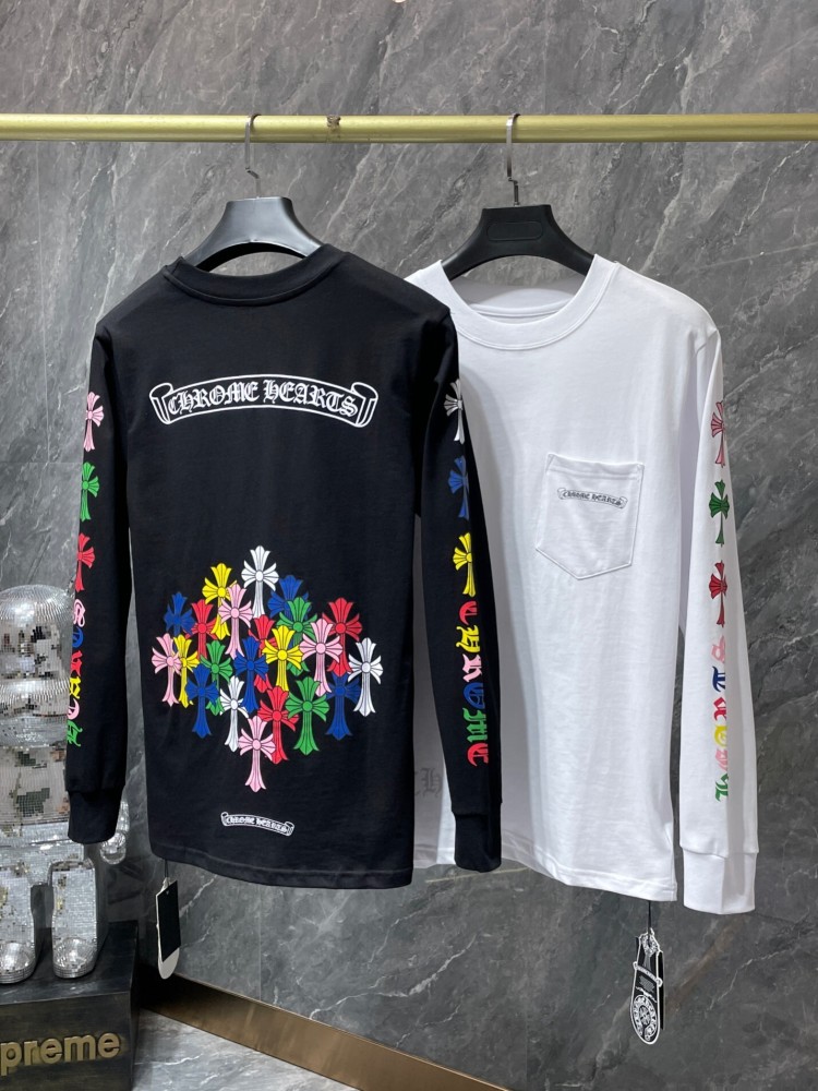 Chrome Hearts Classic Logo Long Sleeve T Shirt Casual Streetwear Cotton Tee for Men Women