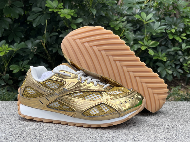 Bottega Veneta Orbit Low Top Round Toe Lace Up Gold Luxury Sneakers