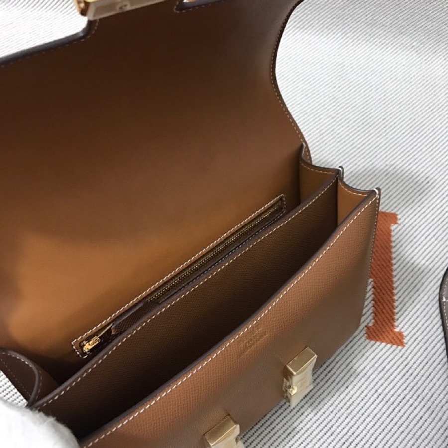 Women's H Logo Epsom Leather Crossbody Bag, Brown Genuine Top Layer Leather Constance Style Shoulder Bag, Luxury Designer Handbag with Gold Hardware for Daily & Formal Use