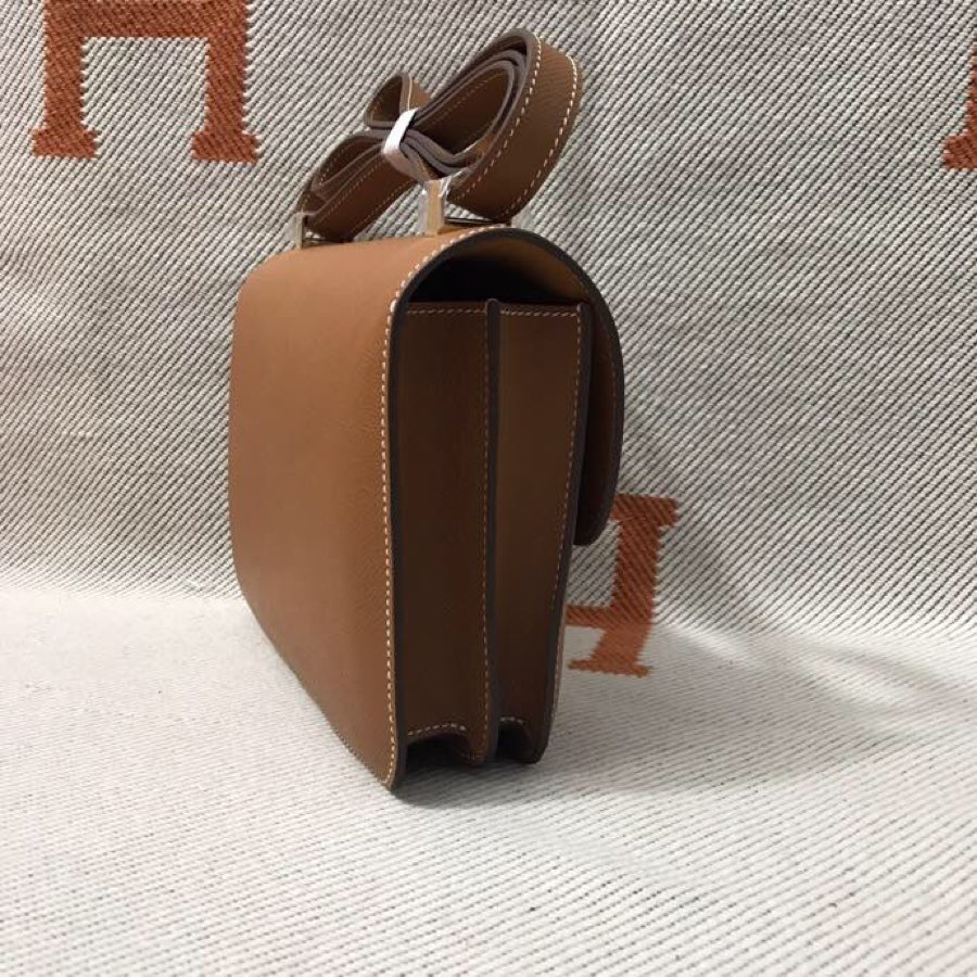 Women's H Logo Epsom Leather Crossbody Bag, Brown Genuine Top Layer Leather Constance Style Shoulder Bag, Luxury Designer Handbag with Gold Hardware for Daily & Formal Use