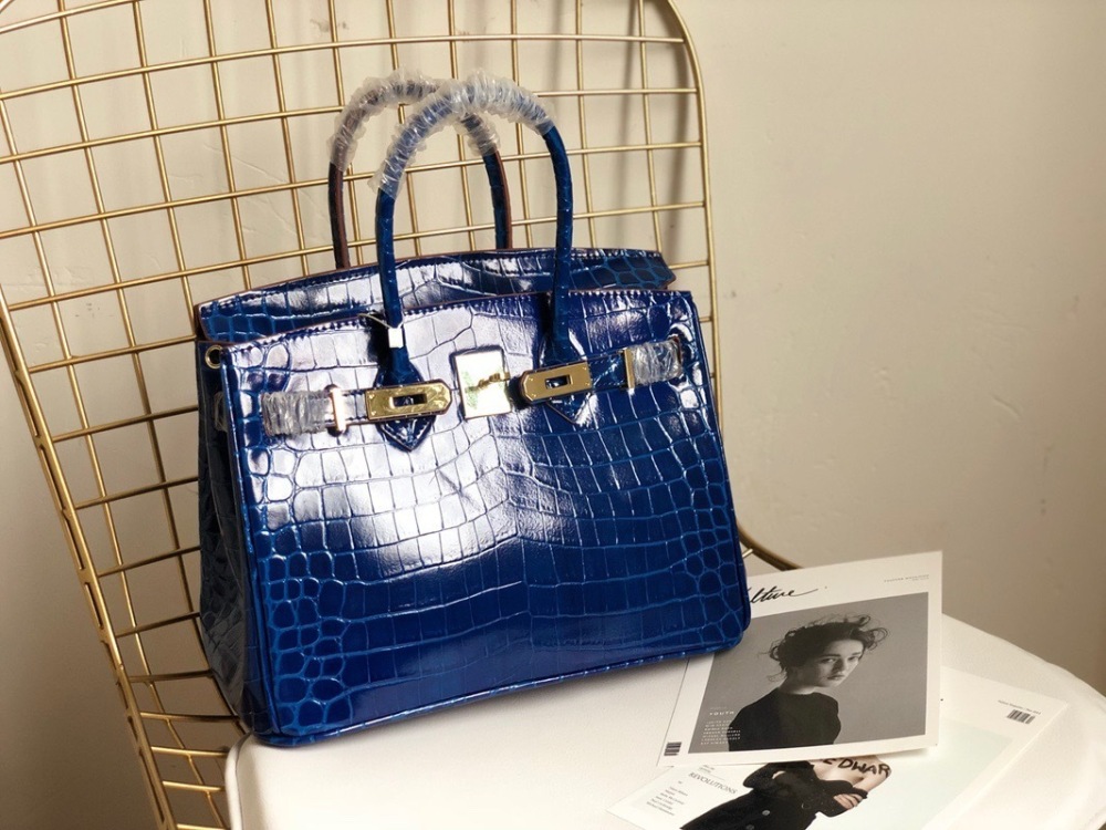 Crocodile Embossed Genuine Leather Top Handle Bag, Luxury Birkin Style Satchel Handbag for Women