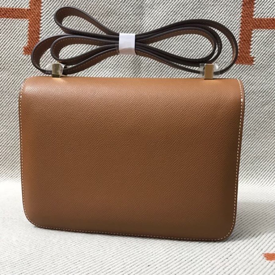 Women's H Logo Epsom Leather Crossbody Bag, Brown Genuine Top Layer Leather Constance Style Shoulder Bag, Luxury Designer Handbag with Gold Hardware for Daily & Formal Use