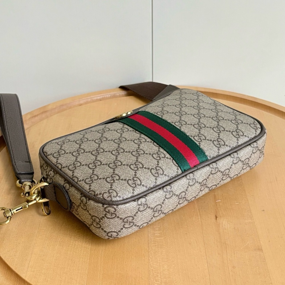 Gucci Ophidia Small GG Supreme Canvas Crossbody Camera Bag, Web Stripe & Double G Logo, Beige/Brown