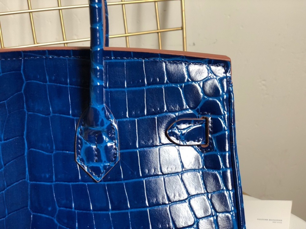 Crocodile Embossed Genuine Leather Top Handle Bag, Luxury Birkin Style Satchel Handbag for Women