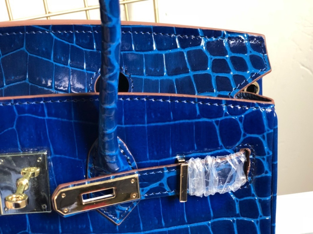 Crocodile Embossed Genuine Leather Top Handle Bag, Luxury Birkin Style Satchel Handbag for Women