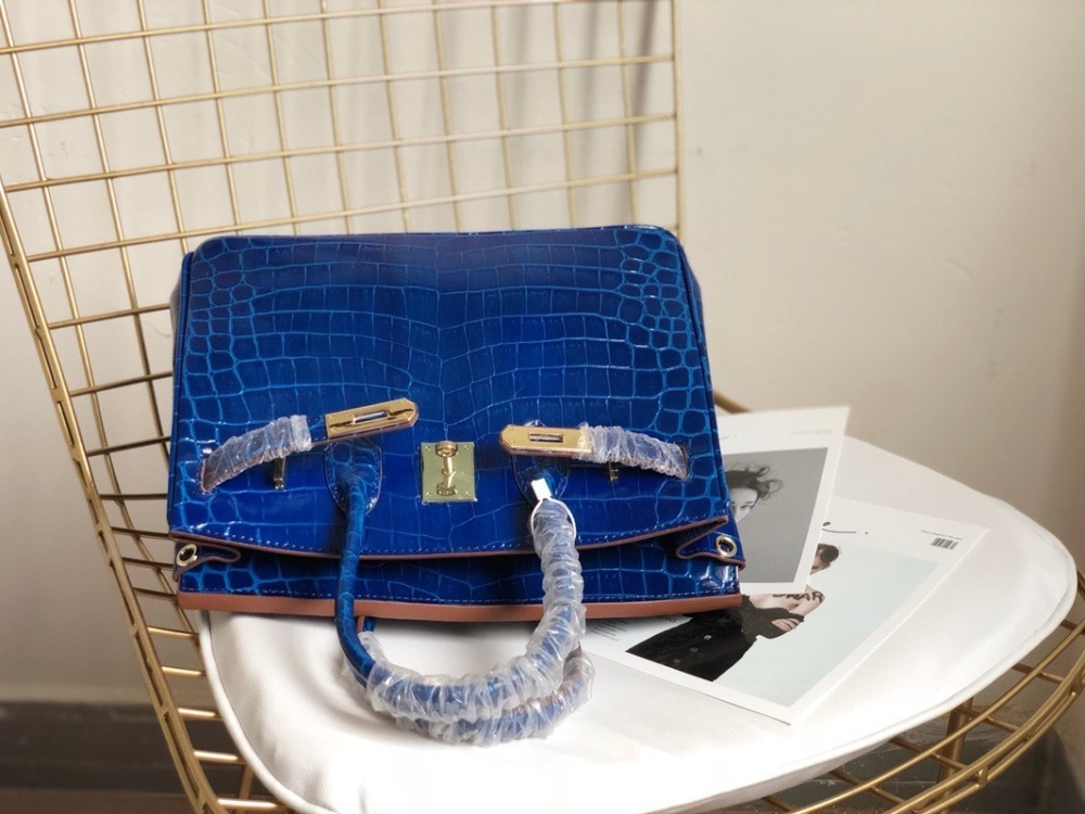 Crocodile Embossed Genuine Leather Top Handle Bag, Luxury Birkin Style Satchel Handbag for Women
