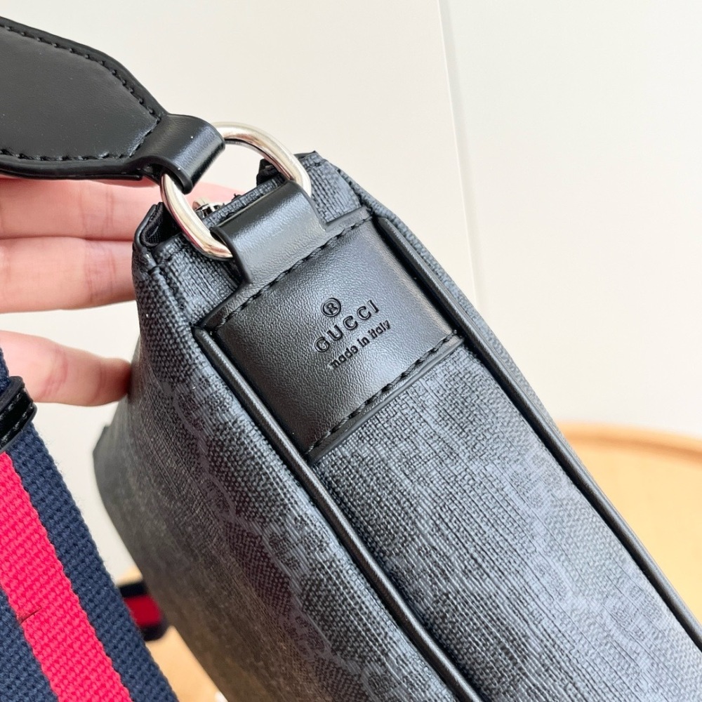 Gucci Men's GG Monogram Crossbody Messenger Bag, Black with Web Strap