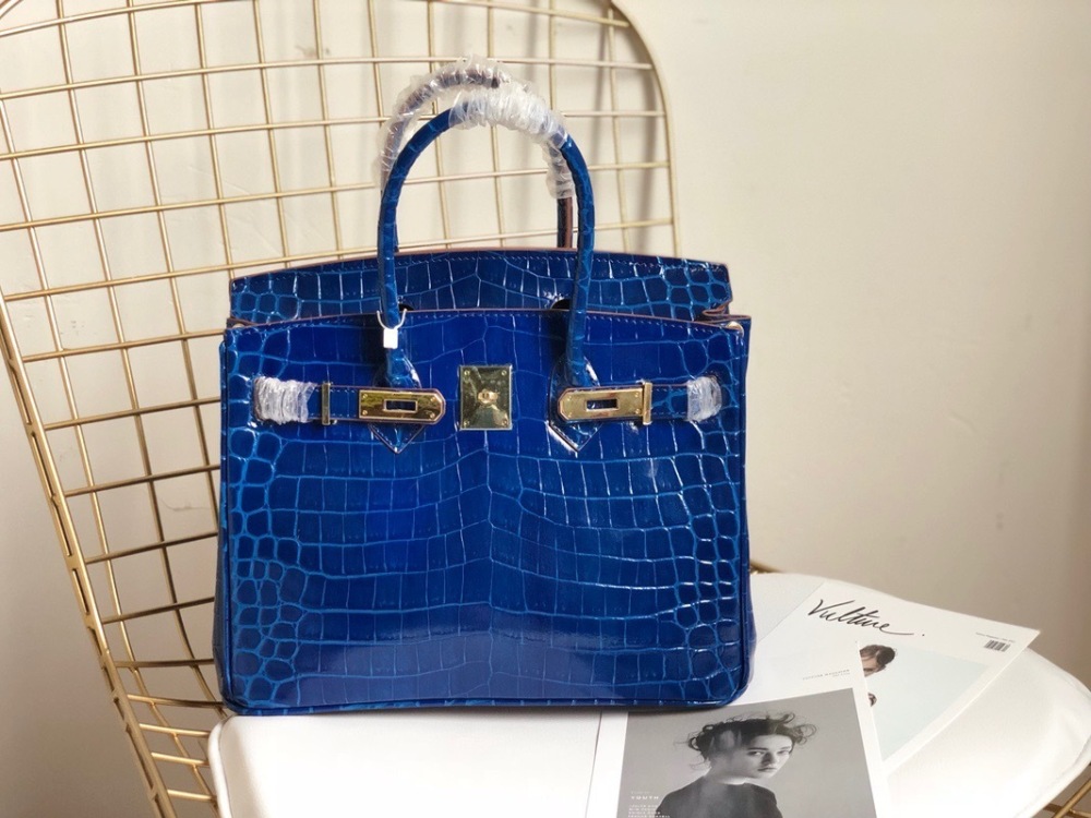 Crocodile Embossed Genuine Leather Top Handle Bag, Luxury Birkin Style Satchel Handbag for Women