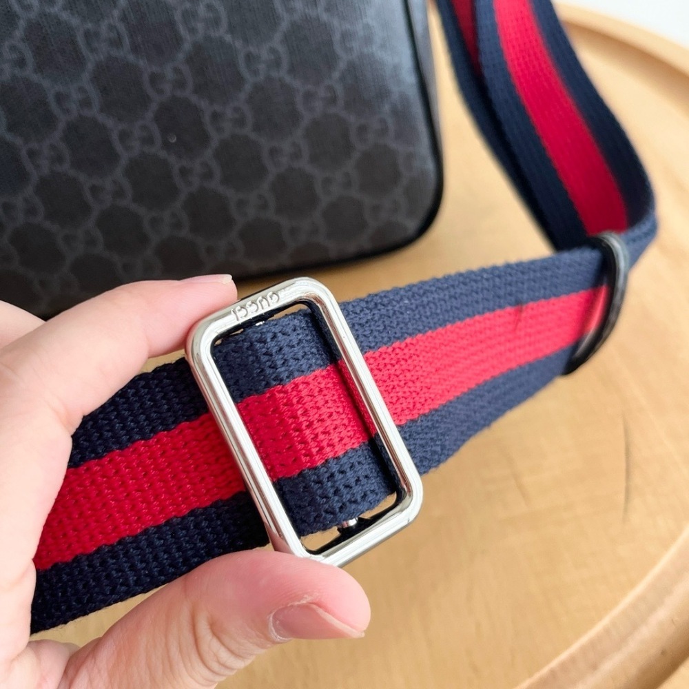 Gucci Men's GG Monogram Crossbody Messenger Bag, Black with Web Strap