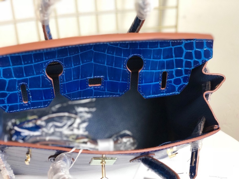 Crocodile Embossed Genuine Leather Top Handle Bag, Luxury Birkin Style Satchel Handbag for Women