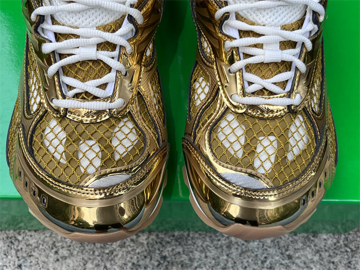 Bottega Veneta Orbit Low Top Round Toe Lace Up Gold Luxury Sneakers