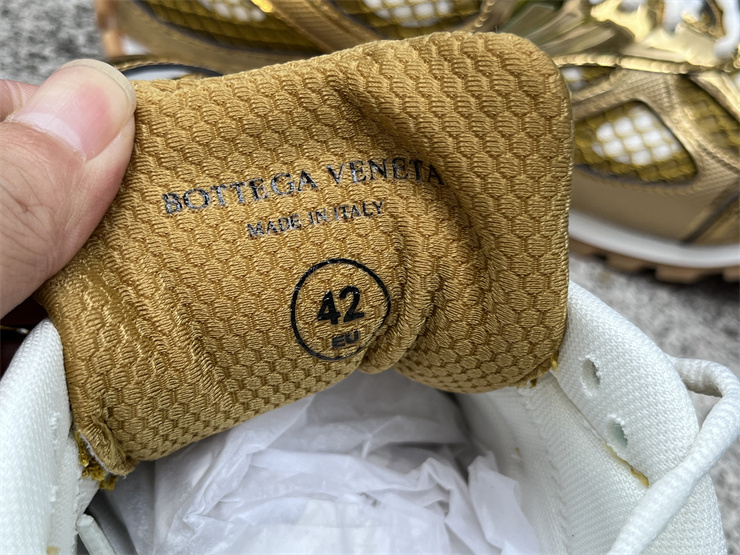 Bottega Veneta Orbit Low Top Round Toe Lace Up Gold Luxury Sneakers