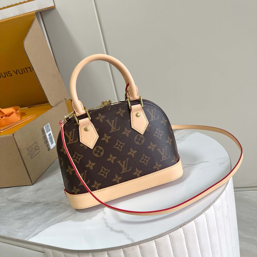 Louis Vuitton Women's Alma BB Handbag, Monogram Canvas Luxury Top Handle Shoulder Bag with Detachable Strap, Brown