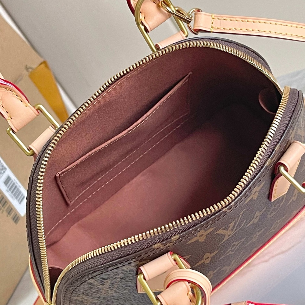 Louis Vuitton Women's Alma BB Handbag, Monogram Canvas Luxury Top Handle Shoulder Bag with Detachable Strap, Brown
