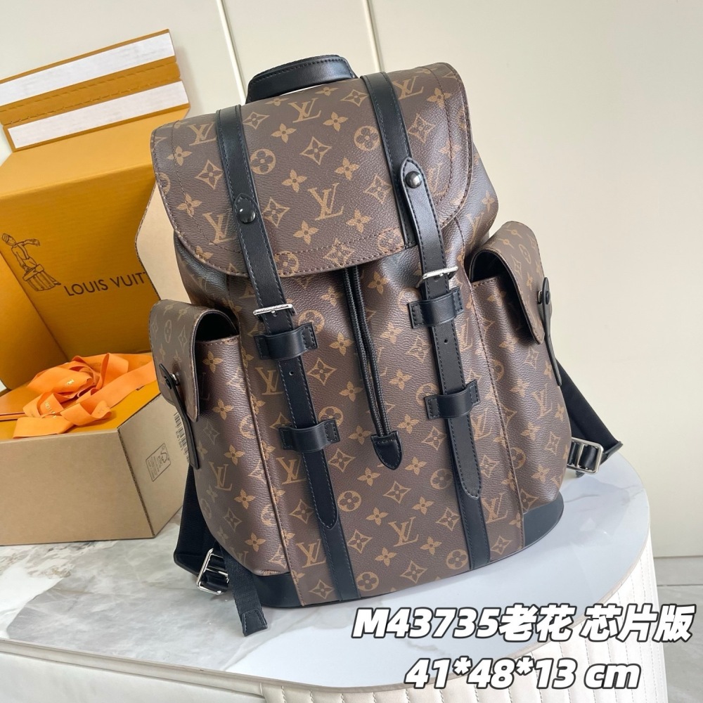 Louis Vuitton Men's Christopher MM Backpack M43735, Monogram Canvas Luxury Travel Backpack with Drawstring Closure, Brown