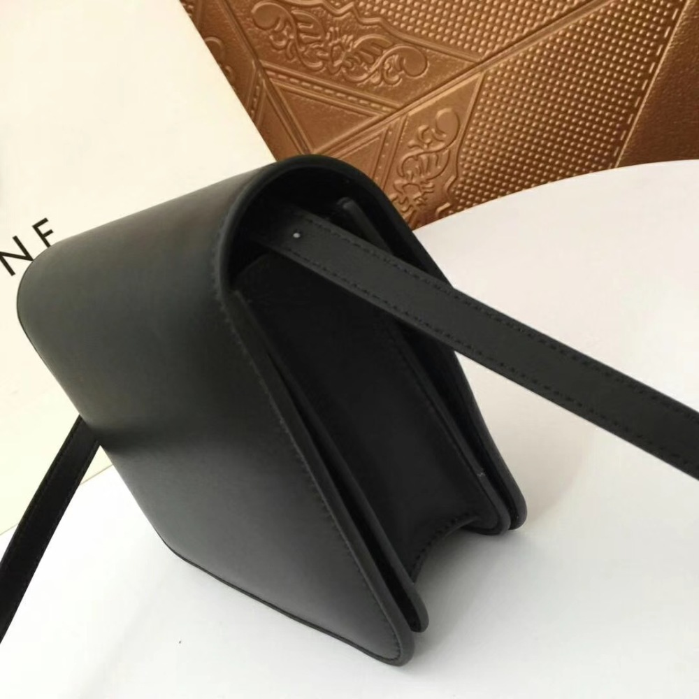 CELINE Women's Classic Box Shoulder Bag, Black Calfskin Luxury Crossbody Handbag with Gold-Tone Hardware