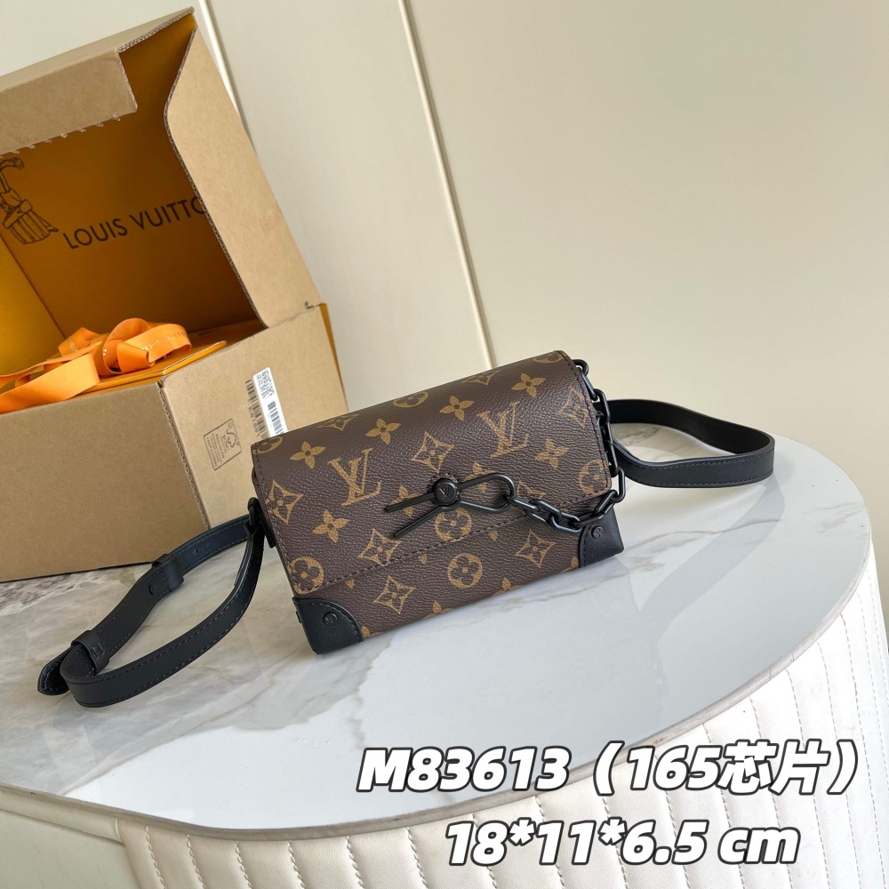 Louis Vuitton Men's Steamer Messenger Bag, Monogram Canvas Luxury Crossbody Shoulder Bag with Adjustable Strap, Brown