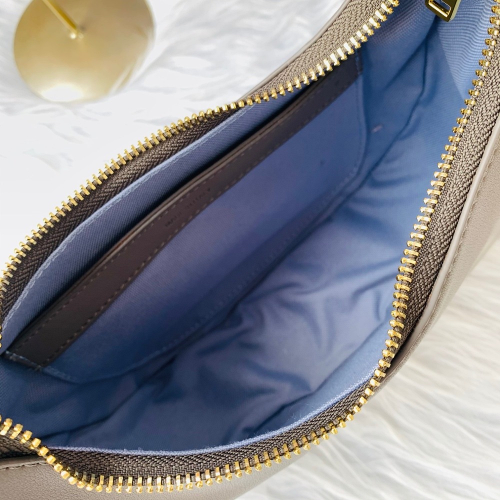 Prada Women's Cleo Hobo Shoulder Bag, Beige Leather Luxury Underarm Handbag with Adjustable Strap