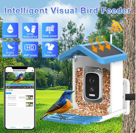 Smart Bird Feeder with Camera Solar Powered Waterproof for Garden Bird Watching Camera