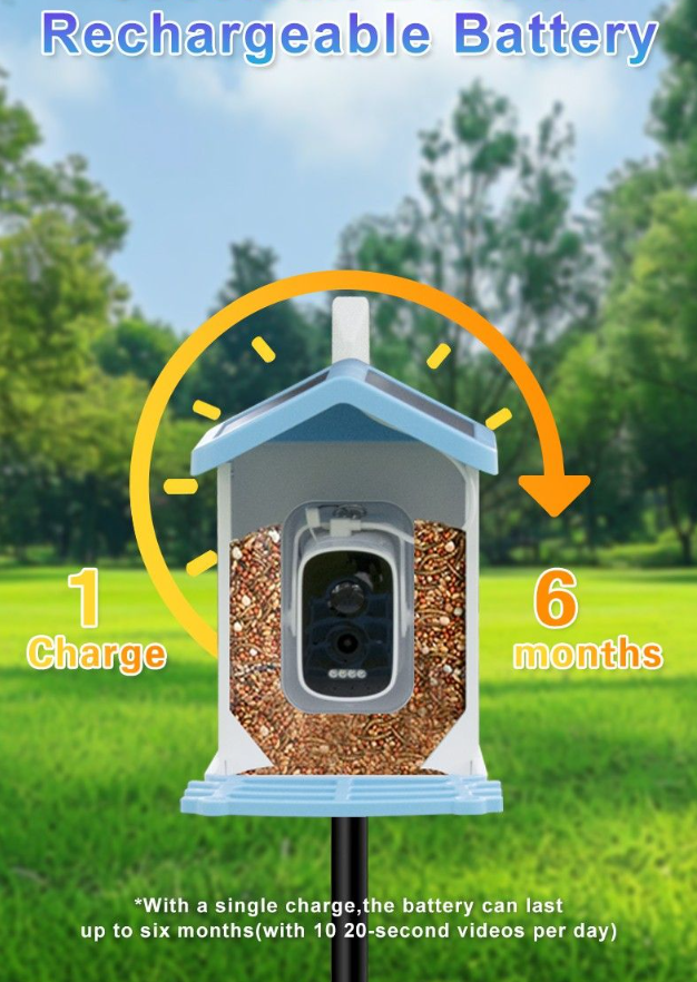 Smart Bird Feeder with Camera Solar Powered Waterproof for Garden Bird Watching Camera