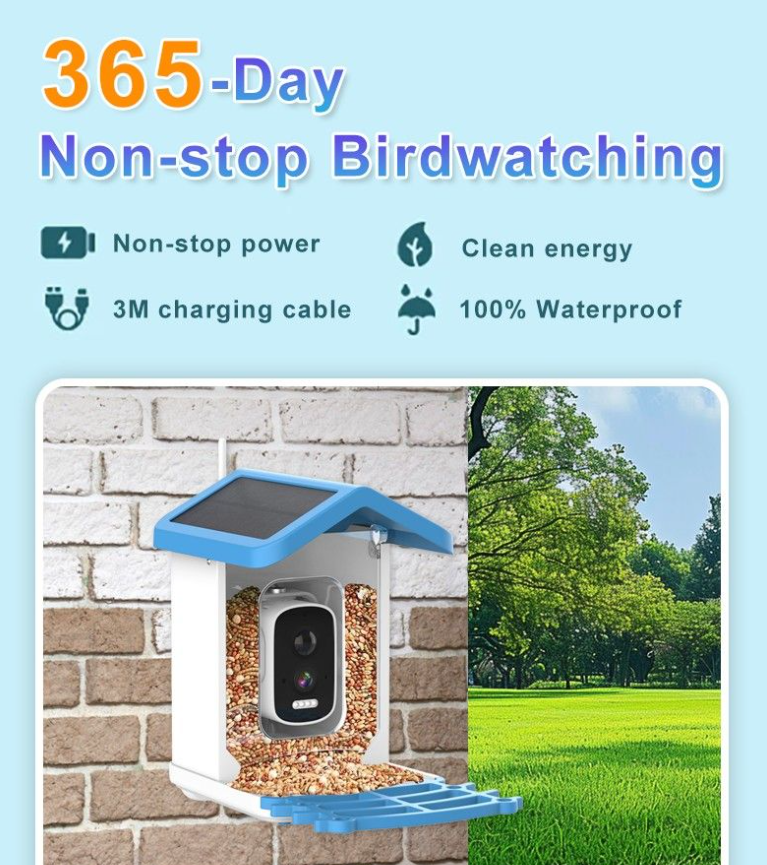 Smart Bird Feeder with Camera Solar Powered Waterproof for Garden Bird Watching Camera