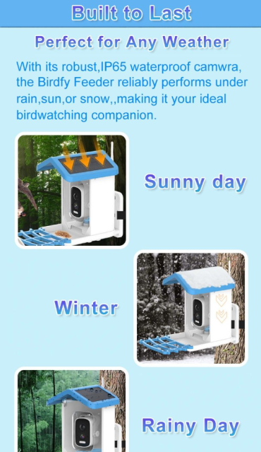 Smart Bird Feeder with Camera Solar Powered Waterproof for Garden Bird Watching Camera
