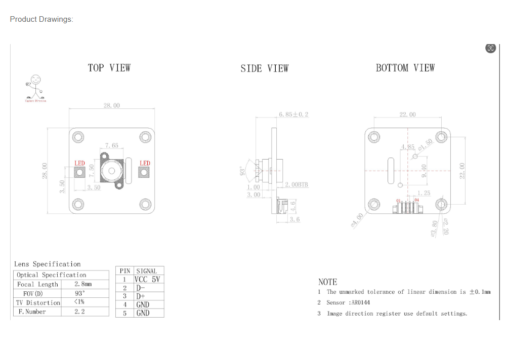 AR0144 1MP Global Shutter Camera Module