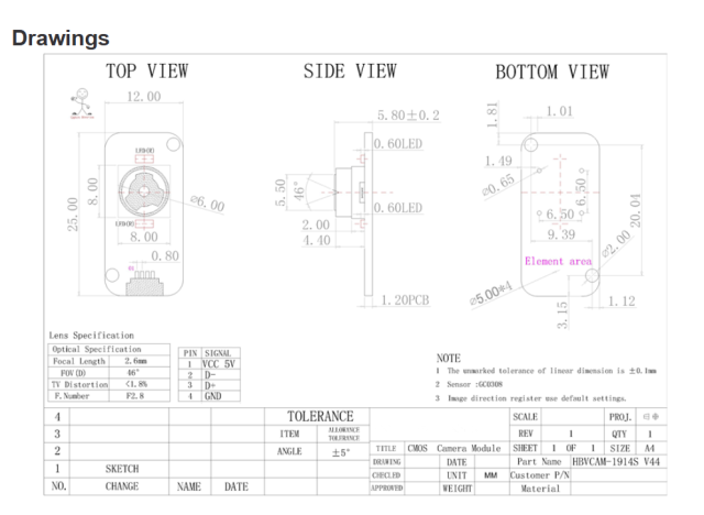 SANSETECH GC0308 0.3MP 120FPS mini infrared camera module