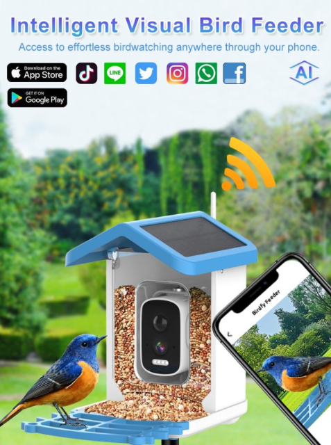 Smart Bird Feeder with Camera Solar Powered Waterproof for Garden Bird Watching Camera