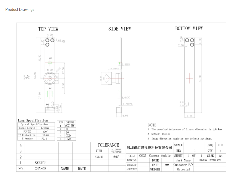 2MP USB2.0 Notebook Computer Camera Module