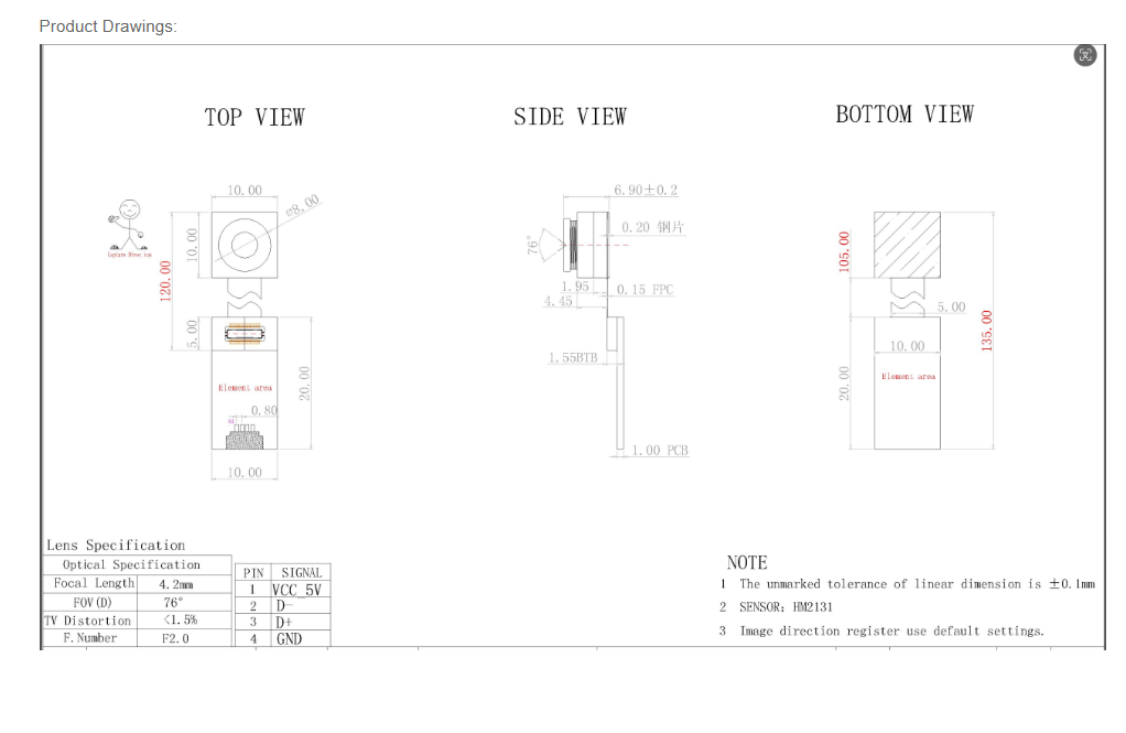 2MP HD 1080P Camera Module With FPC+PCB Board