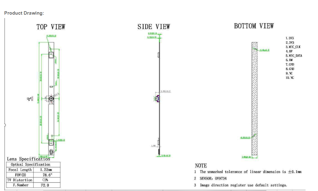 1MP High-Definition OV9734 720P Ultra-thin, Narrow edge Notebook Camera Module