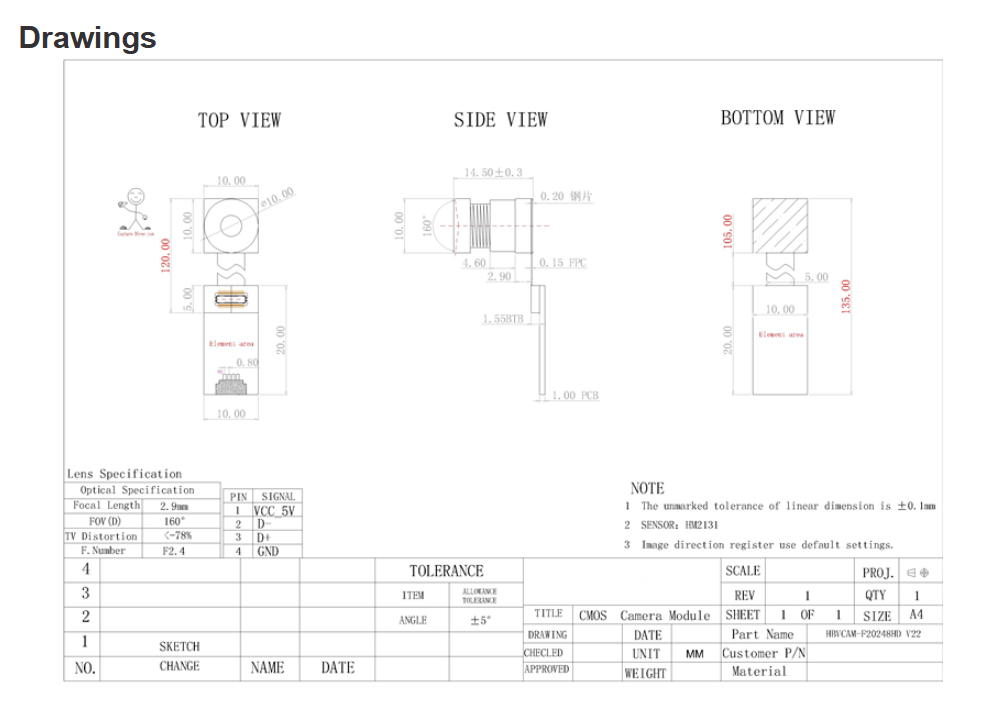 HBVCAM OV2735 1080P 30FPS Mini camera module with flexibility structure