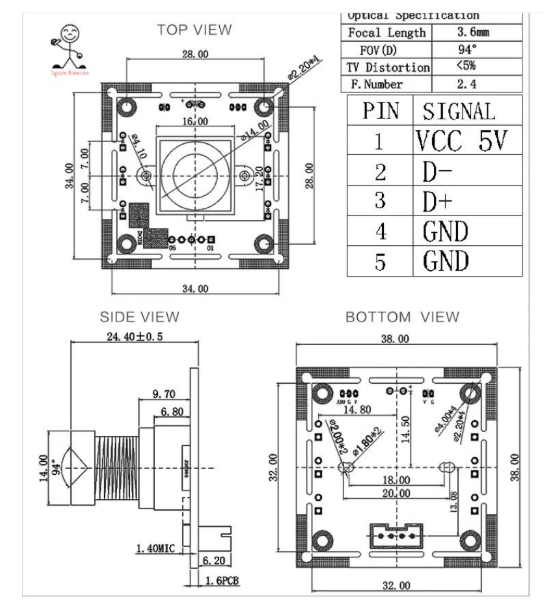 SANSETECH 2MP OV2710 1080P HD Camera Module With Microphone For Industrial Device