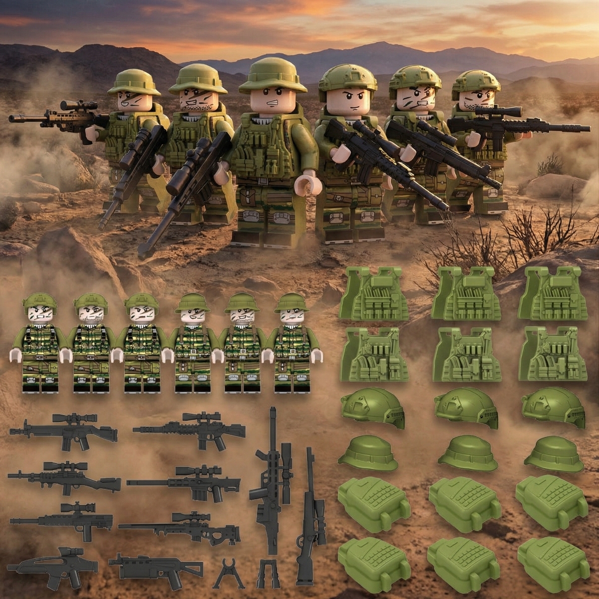 Desert-Tan Military Accessory Set - Army Action Figure