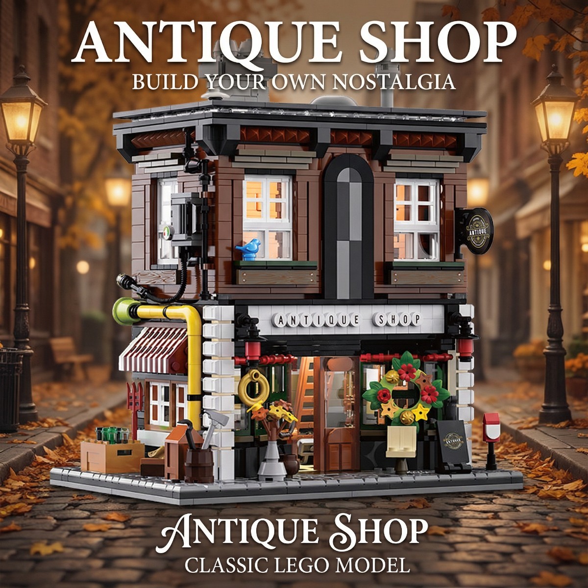 Antique Shop Building Set-Retro Store Street View Modular with LED Light-Creative Modular Architecture Sets-Creative Gift for Adults and Teen (1950PCS)-CJ06