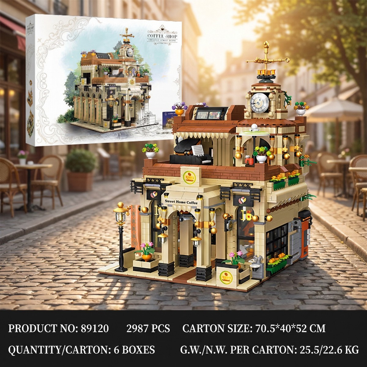 Cafe Lighting Building-Bricks Set - City Town Coffee House LED Light Modular Construction Building Model Sets 2987 Pcs for Adults and Teen-CJ07