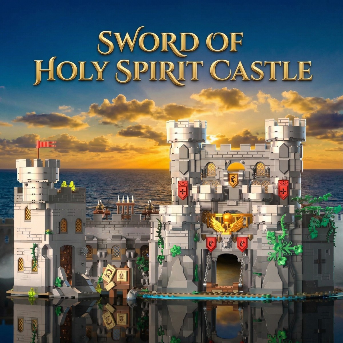Medieval Castle Building Blocks for Adults-Toy Buildings Set 2 in 1 Folding Model Kits for Teens Boy Girl 14+ Home Office Decor Birthday-Sword of Holy Spirit Castle 2484PCS-CB01