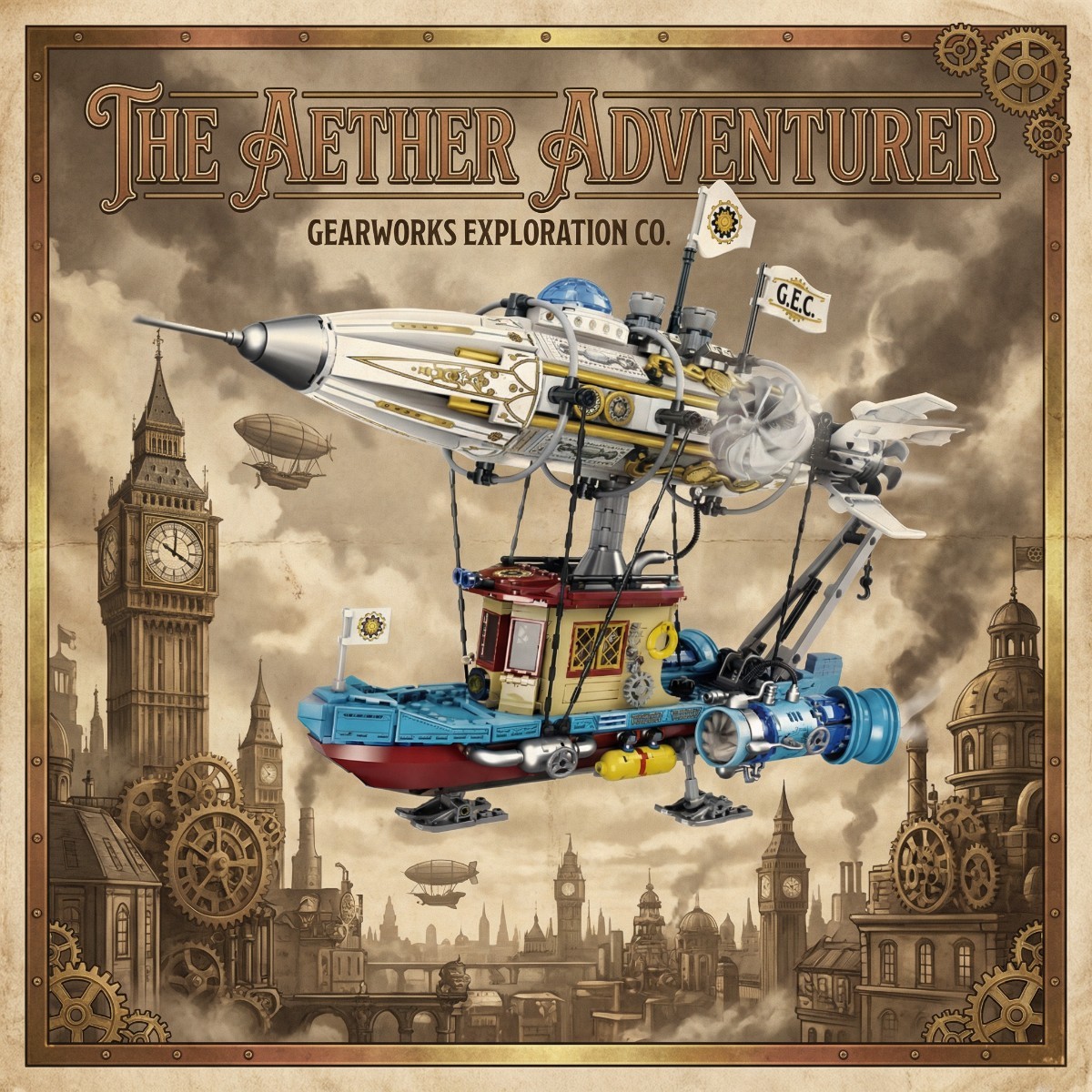 Steampunk Steam Airship Lighting Building Block Set - Steampunk Airship Model Pirate Ship Destroyer Toy Set Collection Display Set - 1256 Pieces - Suitable for Adults, Teenagers, and Steampunk Enthusiasts-PKSD02