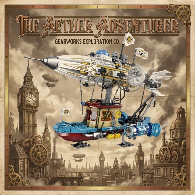 Steampunk Steam Airship Lighting Building Block Set - Steampunk Airship Model Pirate Ship Destroyer Toy Set Collection Display Set - 1256 Pieces - Suitable for Adults, Teenagers, and Steampunk Enthusiasts-PKSD02