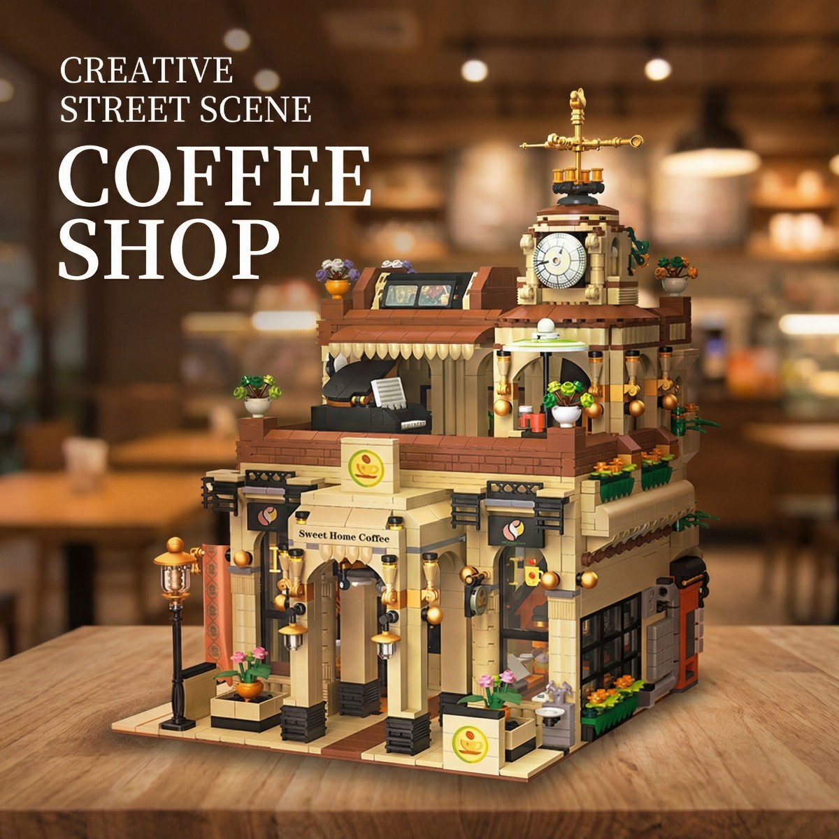Cafe Lighting Building-Bricks Set - City Town Coffee House LED Light Modular Construction Building Model Sets 2987 Pcs for Adults and Teen-CJ07