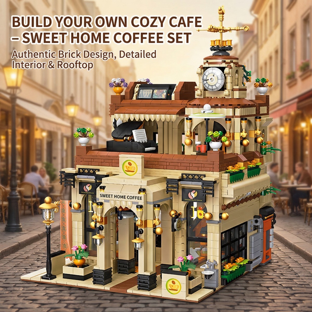Cafe Lighting Building-Bricks Set - City Town Coffee House LED Light Modular Construction Building Model Sets 2987 Pcs for Adults and Teen-CJ07