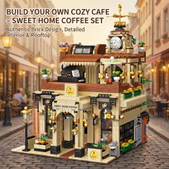 Cafe Lighting Building-Bricks Set - City Town Coffee House LED Light Modular Construction Building Model Sets 2987 Pcs for Adults and Teen-CJ07