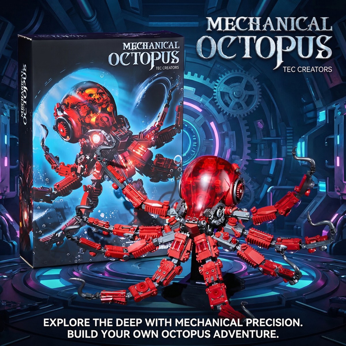 Mechanical Octopus Building Sets for Adult-Ocean Animal Collection Toy with Display Stand and Light-Home Office Decor and Idea Gift for Teen 14+ JXSW01