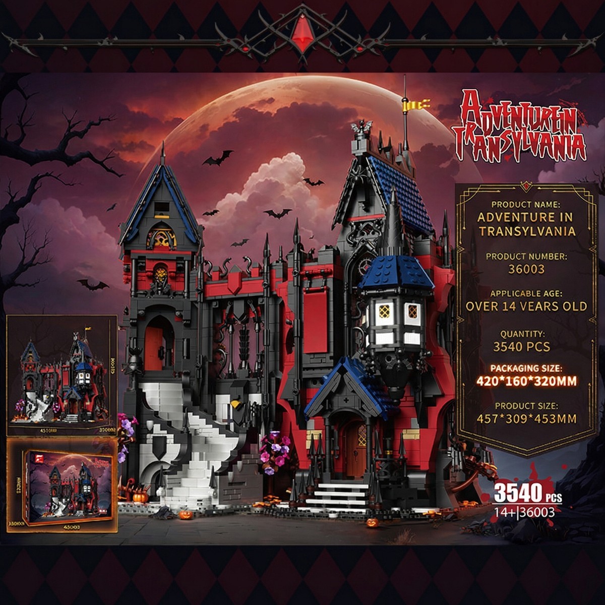 Goblin Castle-Haunted House Modular Buildings Set for Adults-Gothic Medieval Castle Architecture-Horror Haunted Mansion 2 in 1 Sets with Box-Nightmare Ideal Gifts for Christmas (3540 PCS)