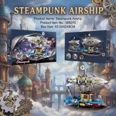 Steampunk Steam Airship Lighting Building Block Set - Steampunk Airship Model Pirate Ship Destroyer Toy Set Collection Display Set - 1256 Pieces - Suitable for Adults, Teenagers, and Steampunk Enthusiasts-PKSD02