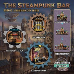 Steampunk bar model set-adult version-rich colors-gear drive system-DIY building block set-retro sci-fi assembly toy-excellent for collection and display-PKSD01